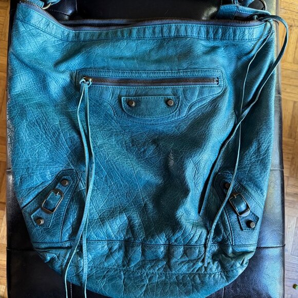 Auth 2005 Balenciaga Teal Turquoise Green Blue Chevre Day Shoulder Hobo Bag - Picture 4 of 15